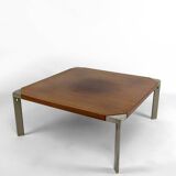 Table basse en noyer et aluminium, par Osvaldo Borsani pour Tecno, Italie, Circa 1970