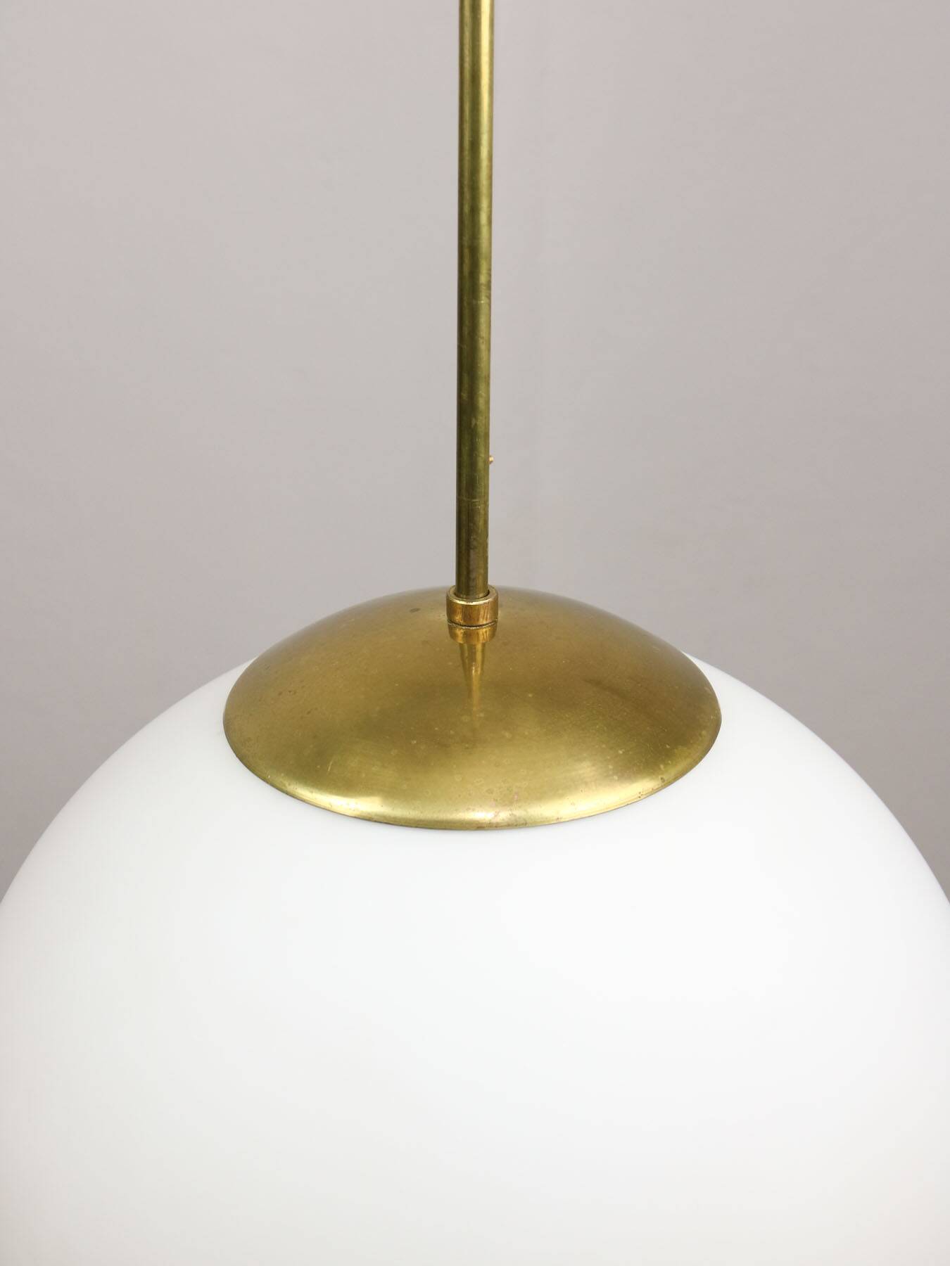 Large mid-century italian opaline & brass sphere pendant lamp