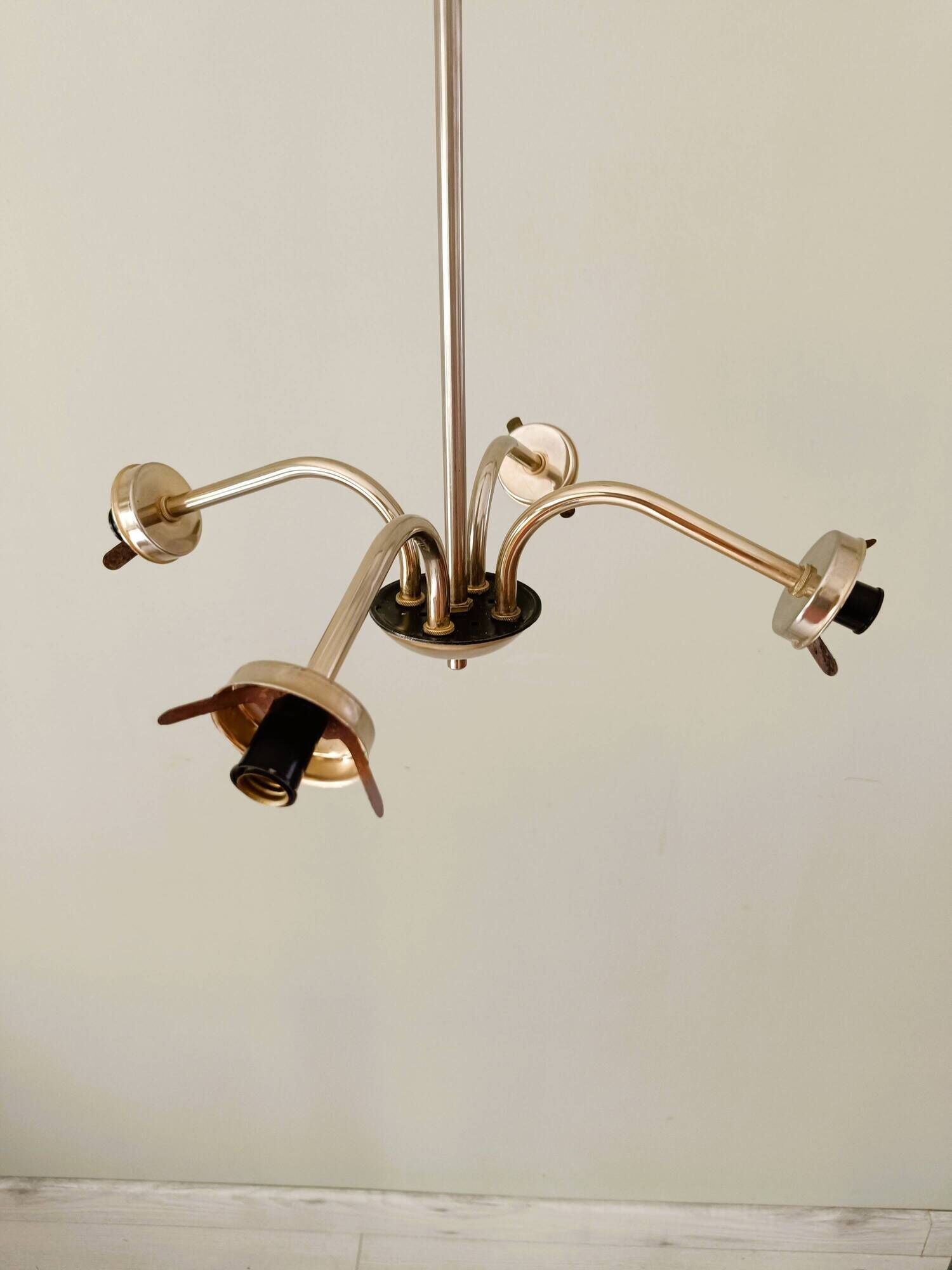 Brass chandelier with conical lampshades from the 1970s
