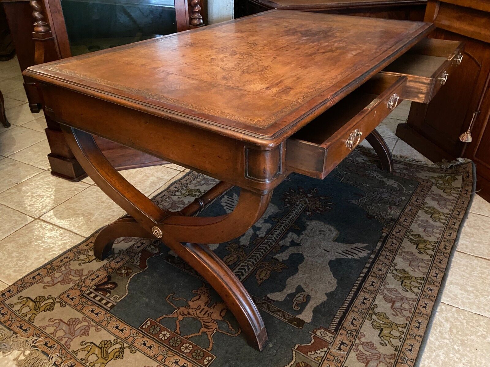 English mahogany desk early twentieth opening to two drawers