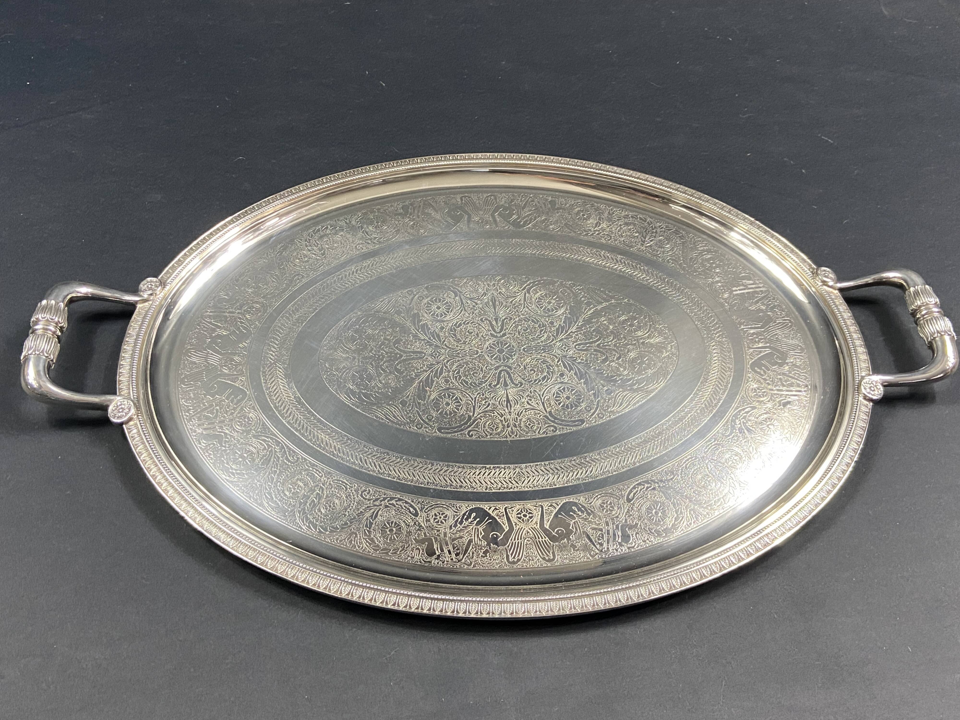 Very large silver metal serving tray christofle malmaison model