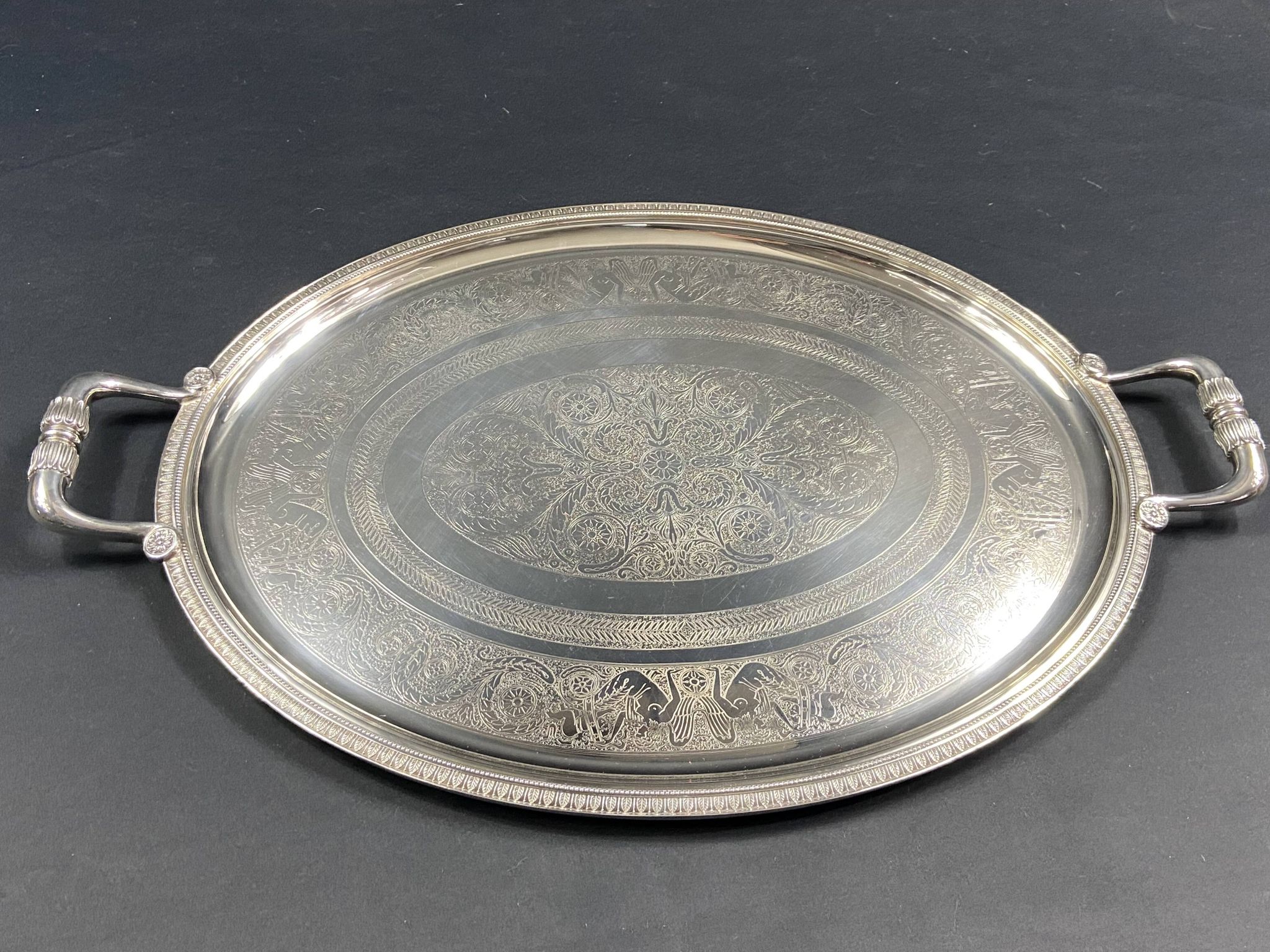 Very large silver metal serving tray christofle malmaison model