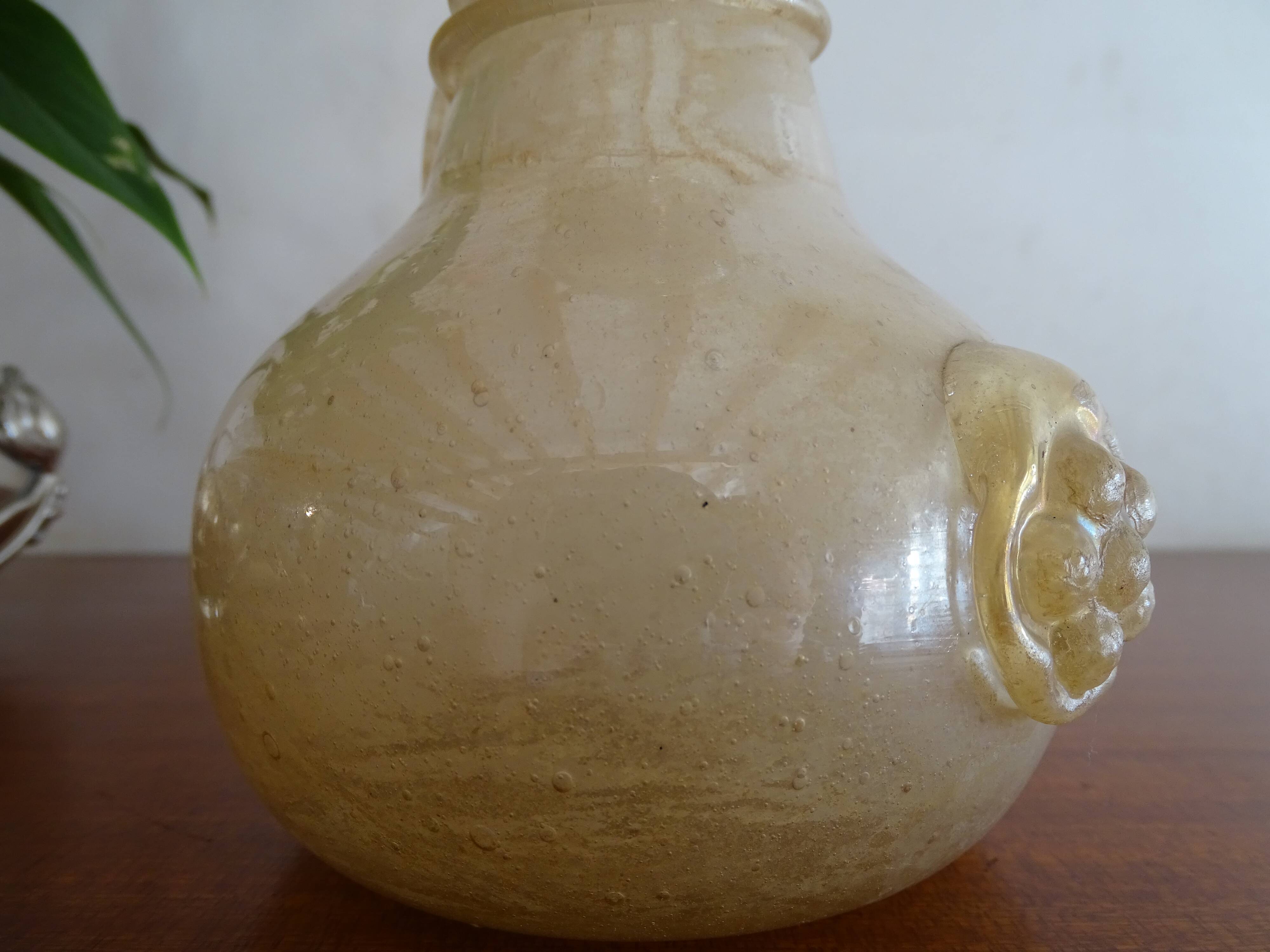 Vase with handle Scavo Seguso Vetri d'Arte iridescent glass Murano 1950