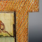 Mirror window Rajasthan in hand-painted bone decor with an ancient horseman from the early 20th century.