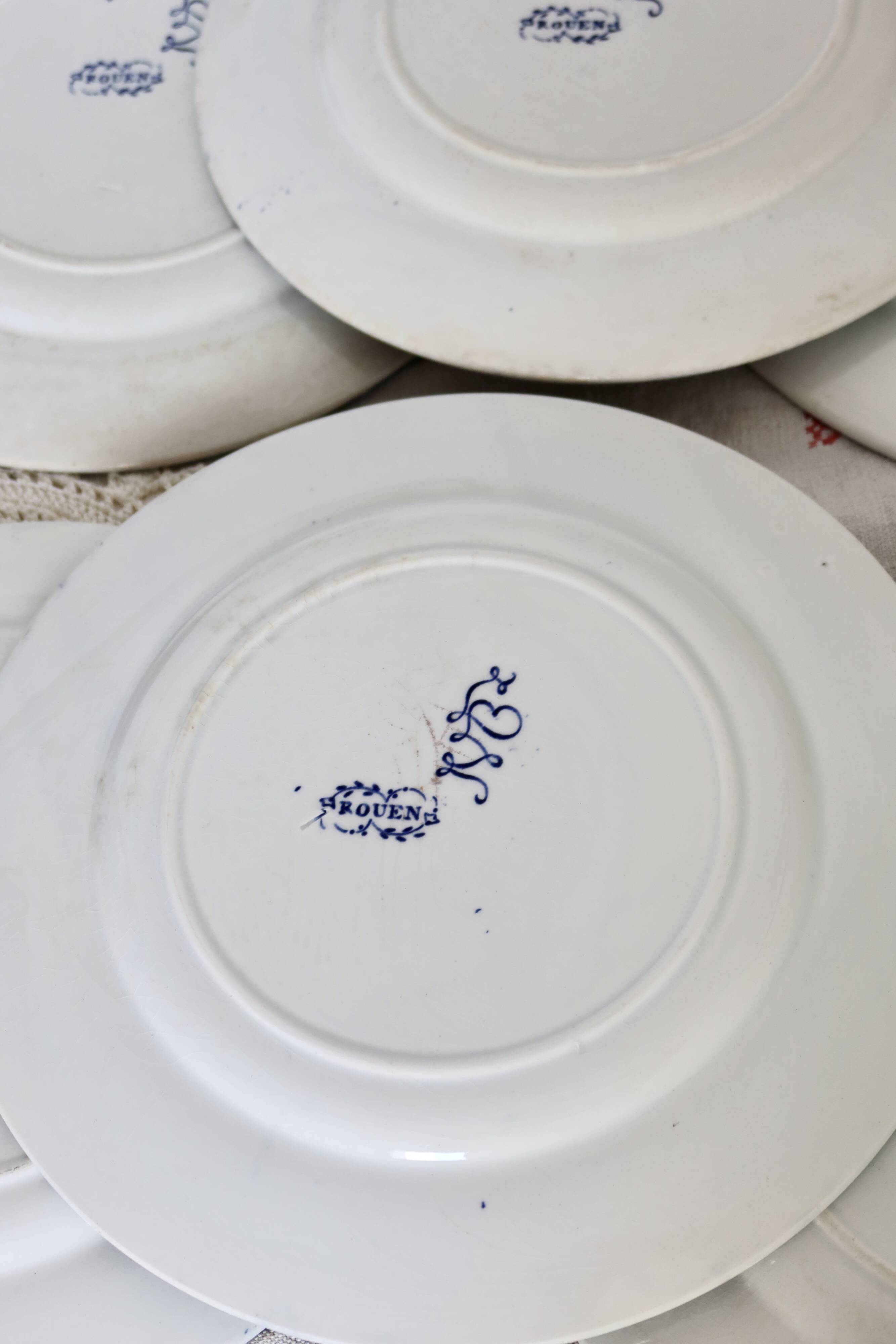 6 antique flat plates, Bordeaux (Jules Vieillard) and Longwy earthenware