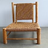 Low lounge chair in sisal rope and ash wood