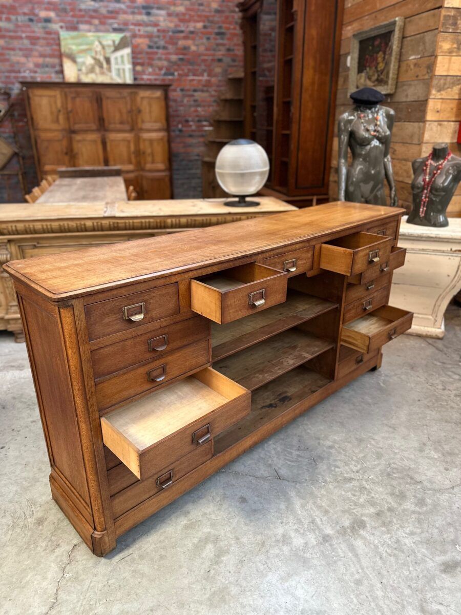Early 20th-century oak hardware counter