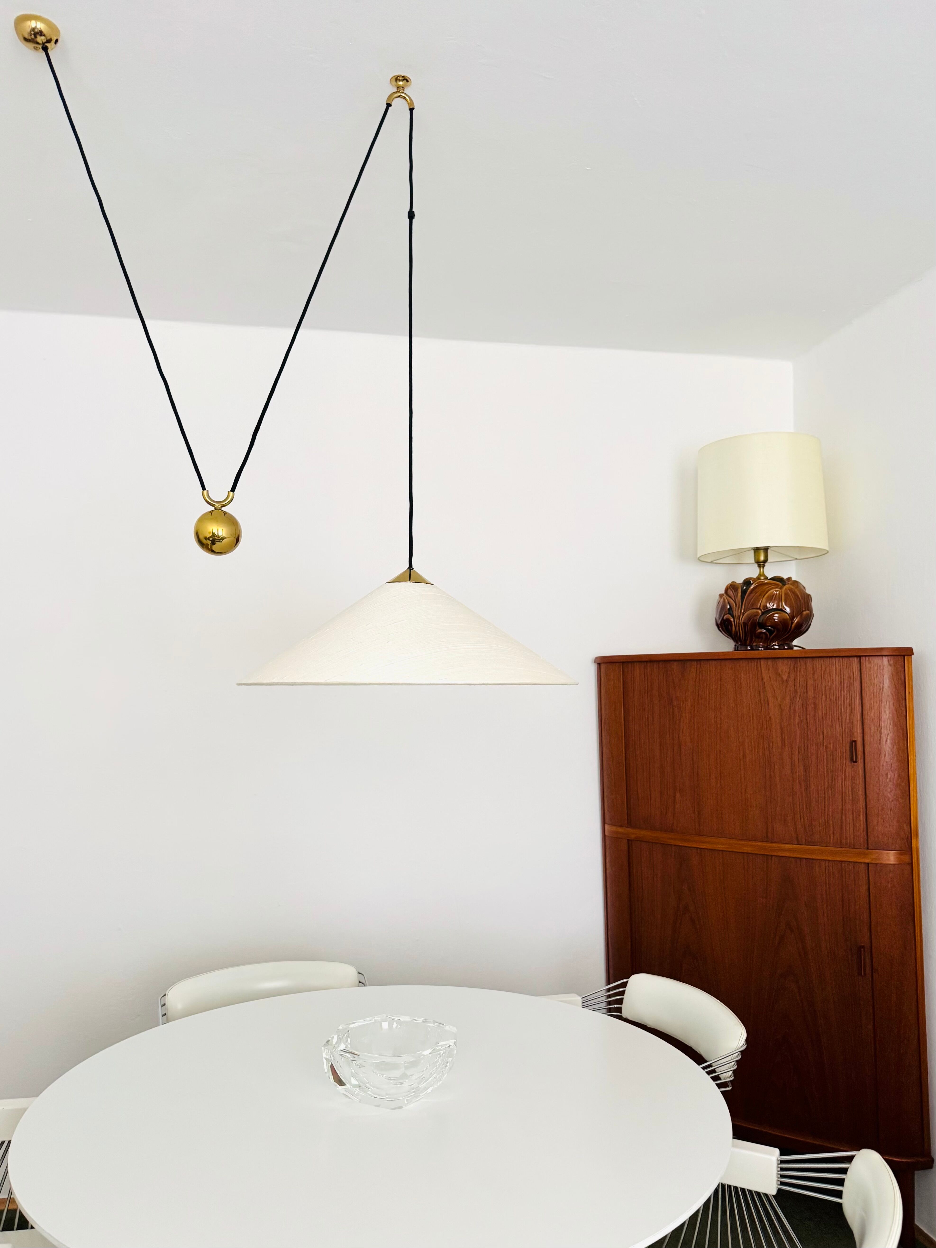 Large Adjustable Brass Pendant Lamp with Counterweight by Florian Schulz
