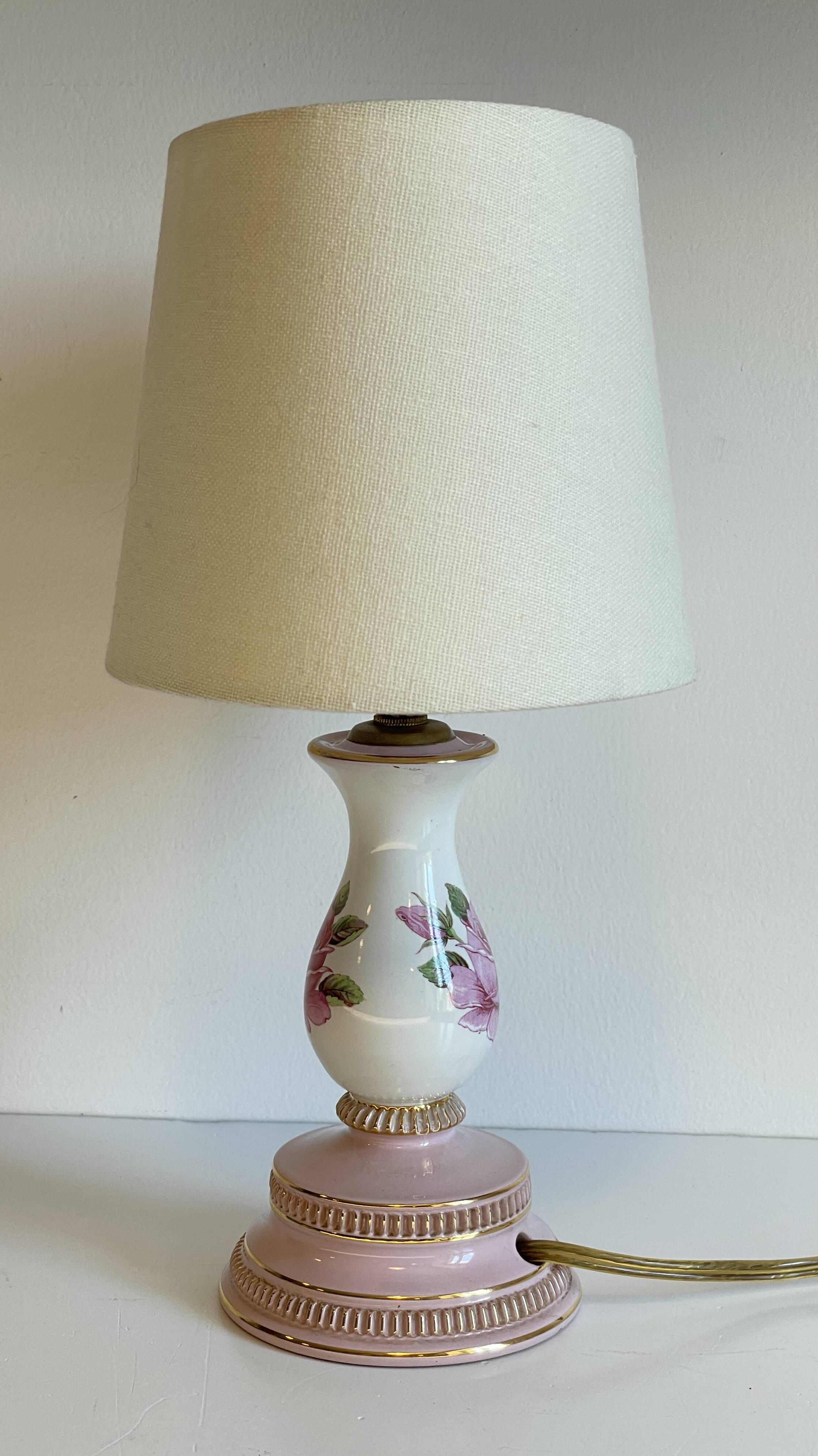 Lampe céramique italy roses et or
