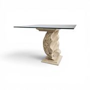 Console ou base de table en forme de coquillage Magnussen Ponte avec plateau en verre d'origine.