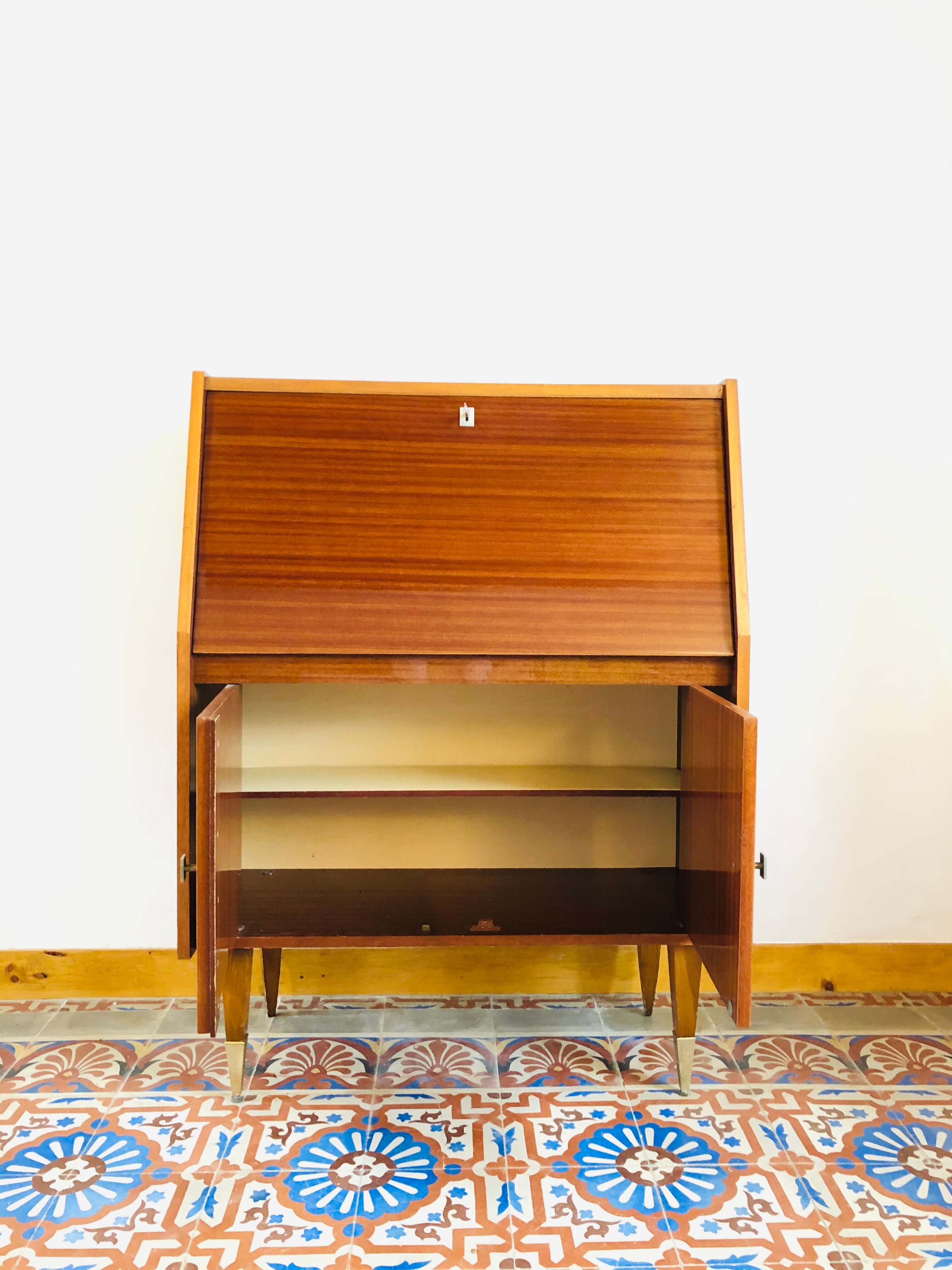 Vintage secretary in varnished mahogany 1970