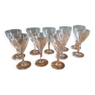 10 white wine / port glasses cut crystal val saint-lambert nestor service height 12.5 cm