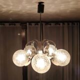 Vintage chandelier with glass globes and chrome steel