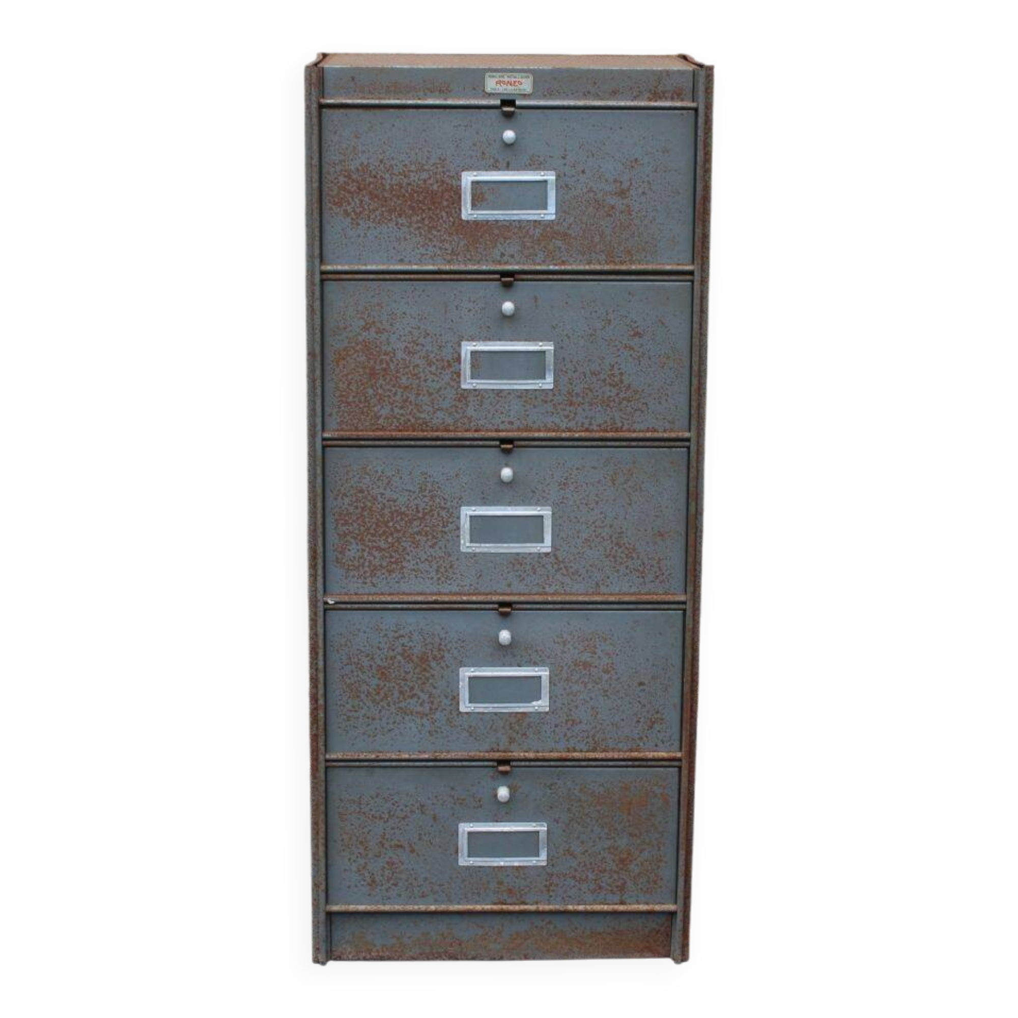 Patinated metal industrial filing cabinet – roneo