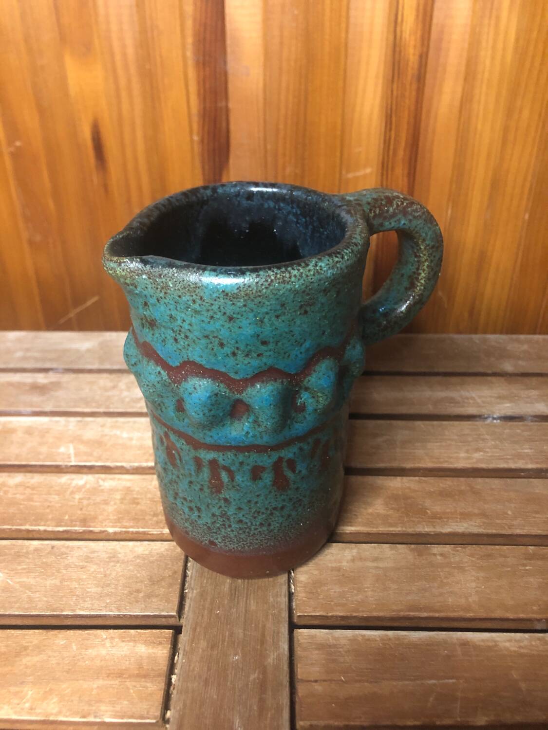 Old Vintage Brown & Green Ceramic Pitcher