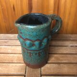 Old Vintage Brown & Green Ceramic Pitcher
