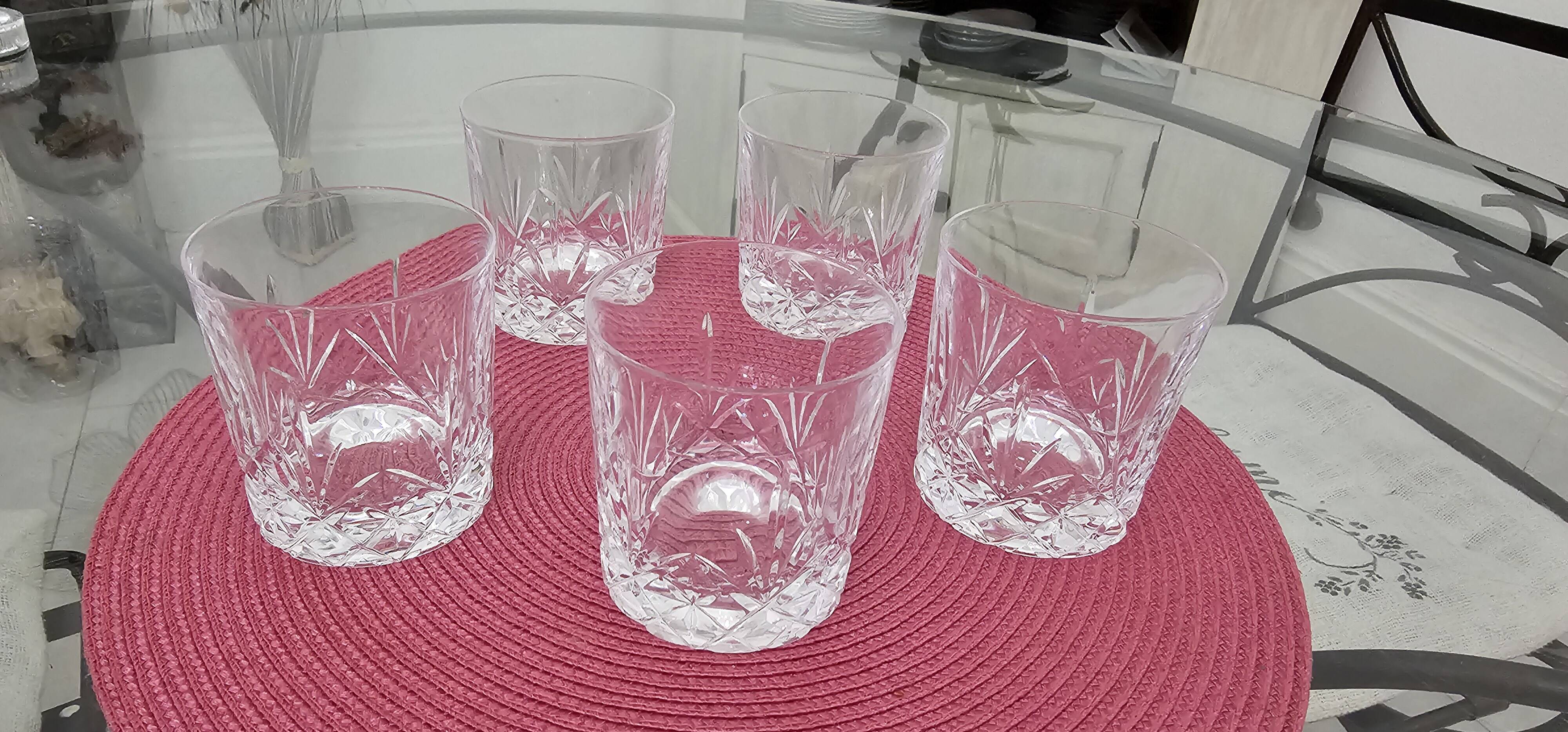 5 anciens verres à whisky en cristal taillé – belle qualité
