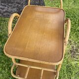 Rattan and oak trolley table