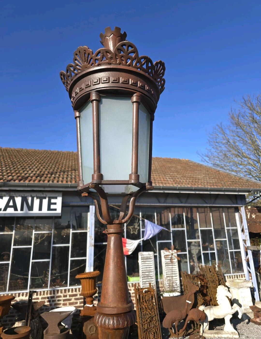 Cast iron street lamp with a lantern