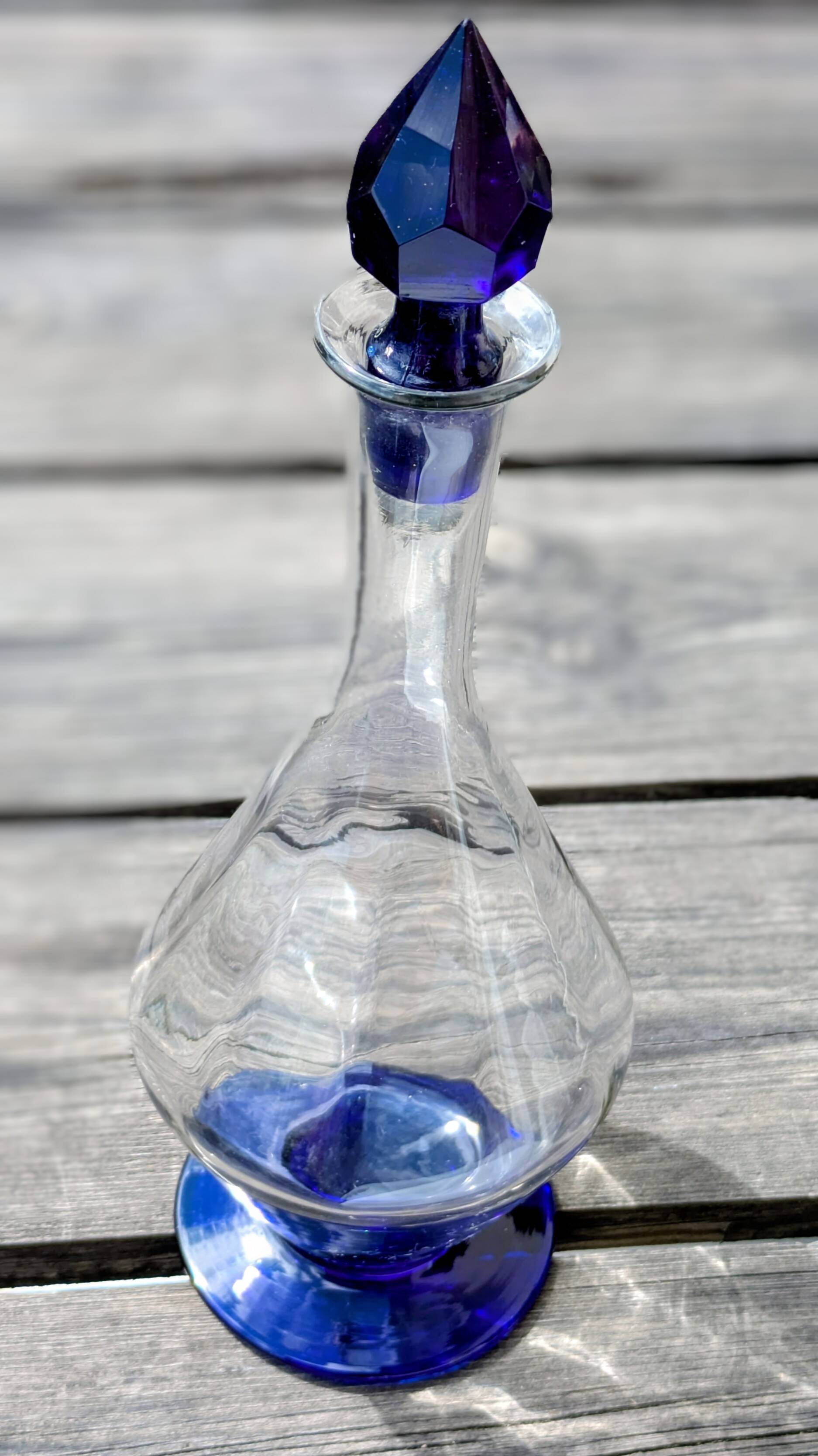 Elegant Two-Tone Carafe - Blown Glass White & Cobalt Blue - Murano Style