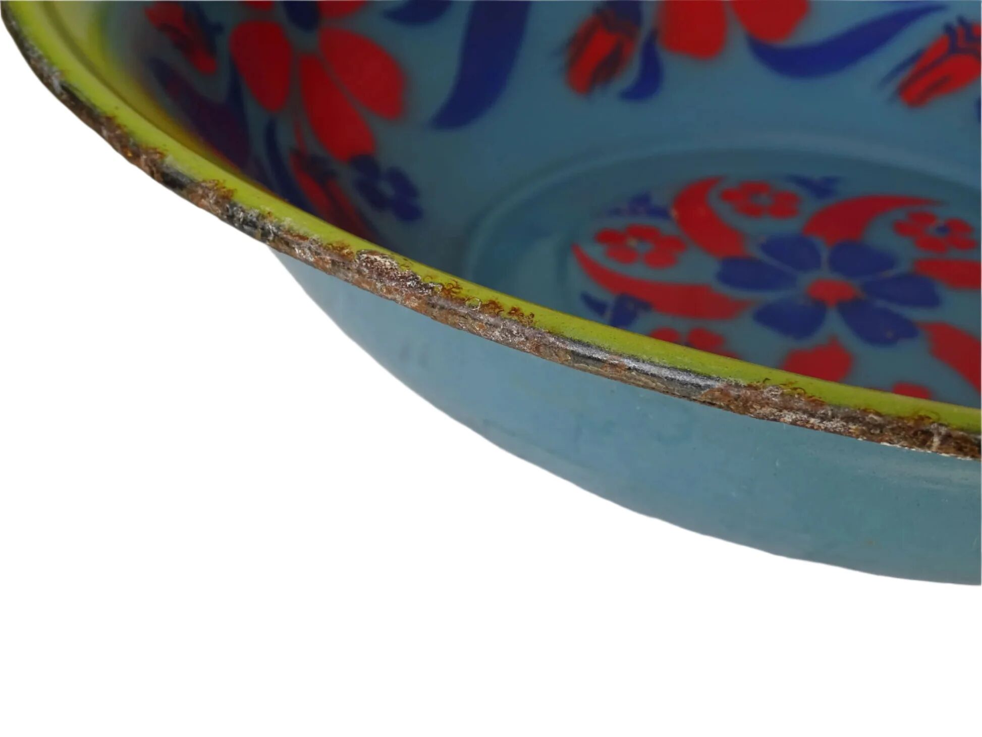 Grand bol vintage français émaillé à fleurs peintes à la main