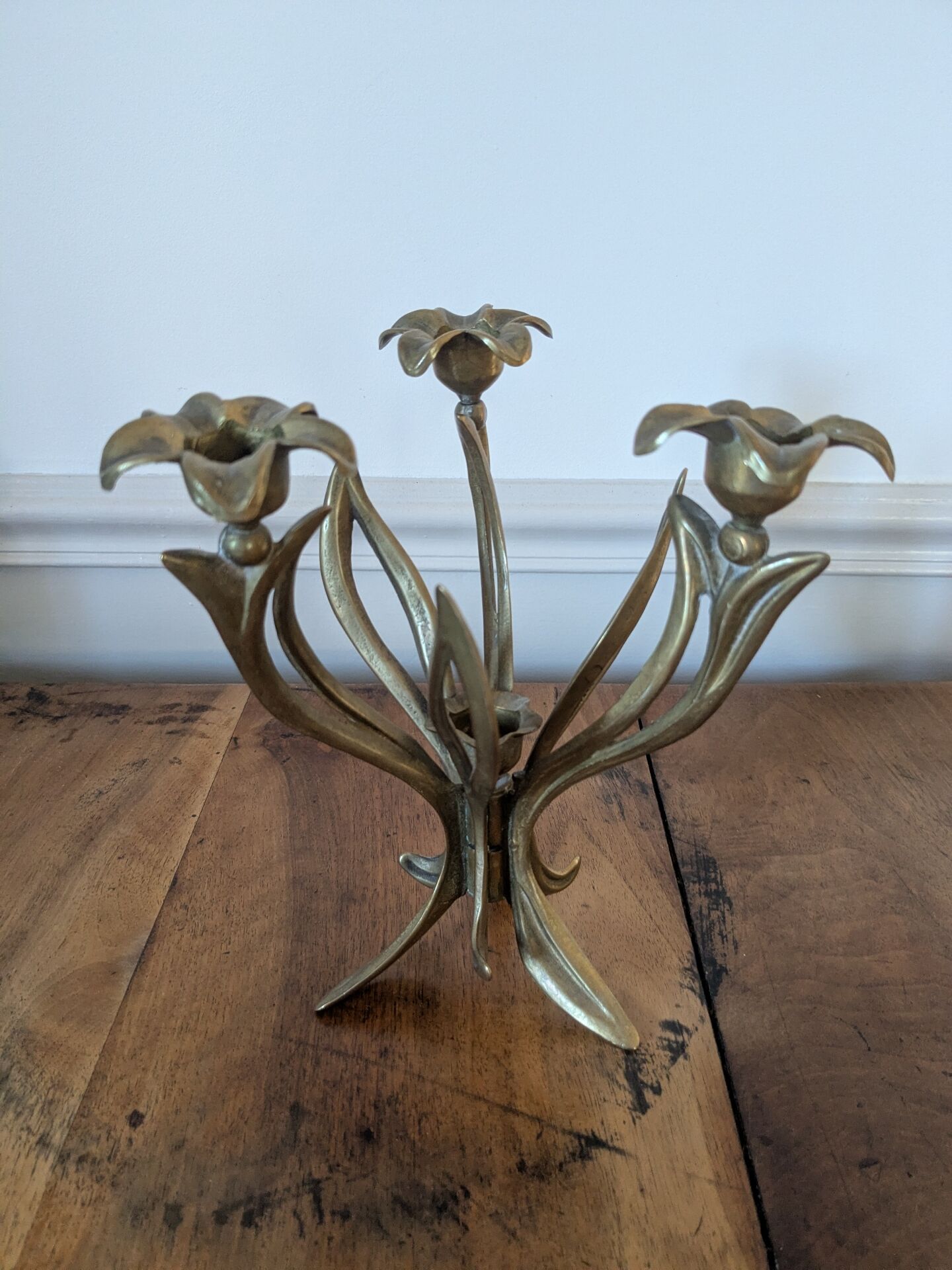 Art Nouveau brass flower chandelier