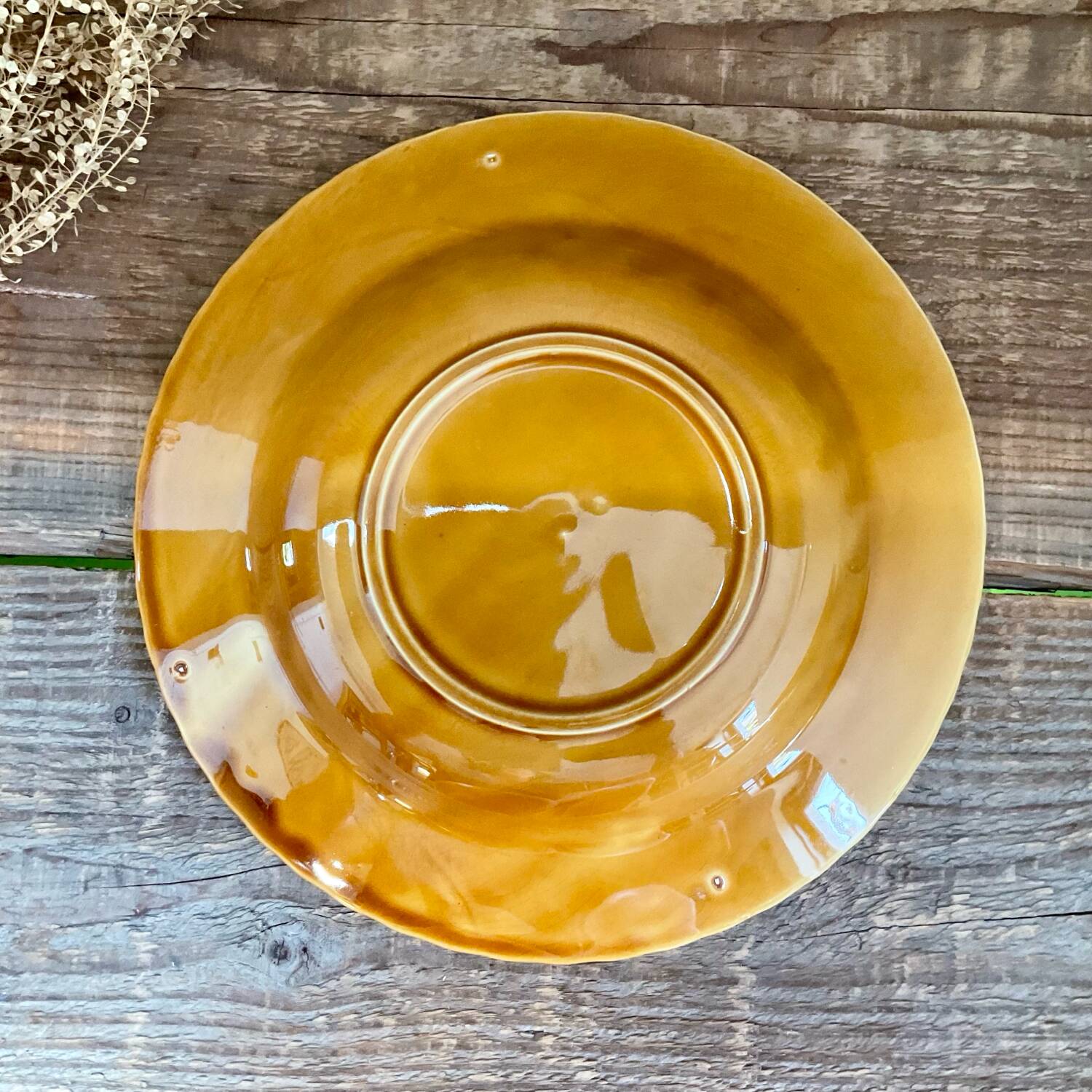 4 vintage amber ceramic soup plates