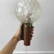 Pair of wall sconces balls in blown glass, metal and teak style 50s
