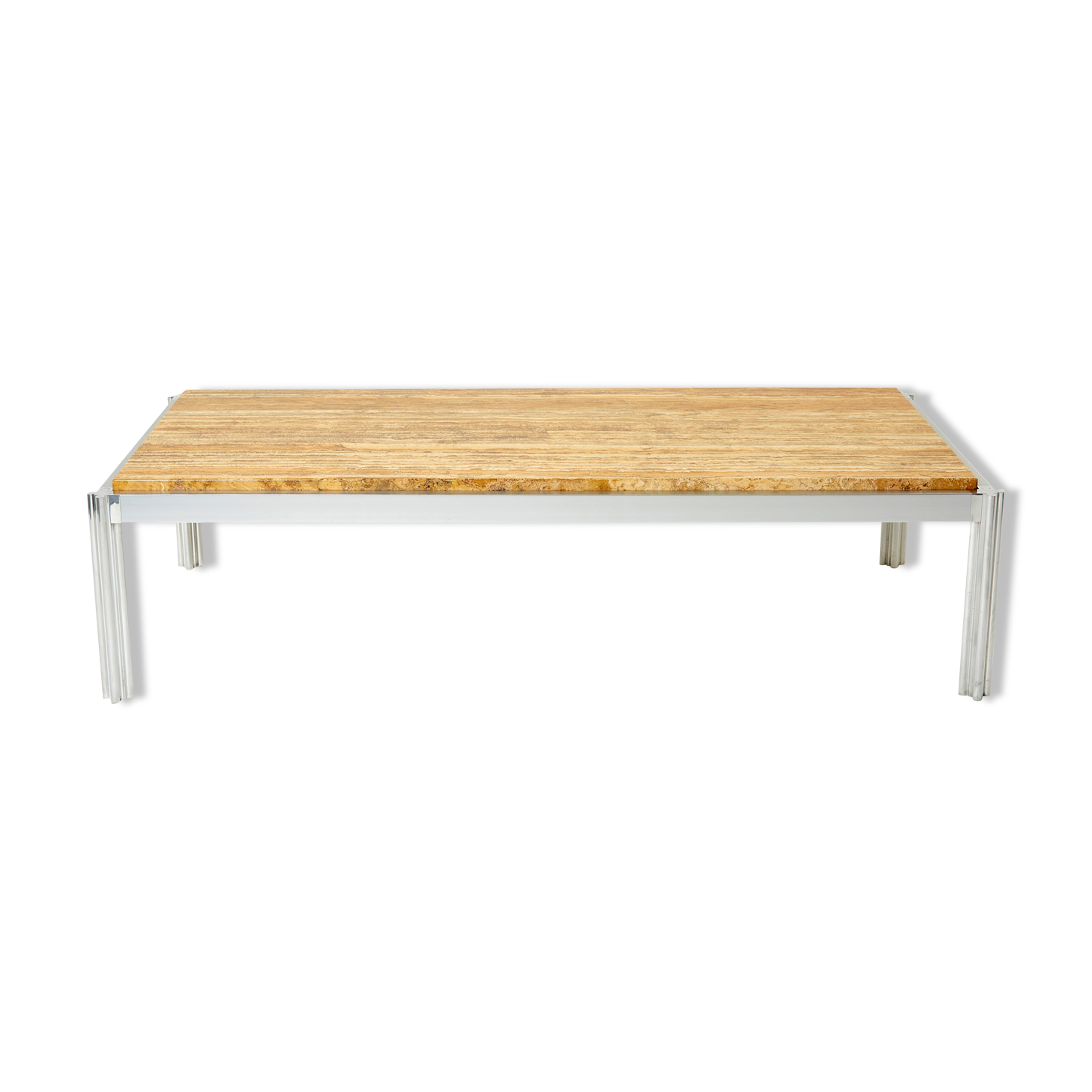 Coffee table chrome aluminum travertine yellow George Ciancimino 1975