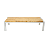 Table basse chrome aluminium travertin jaune George Ciancimino 1975