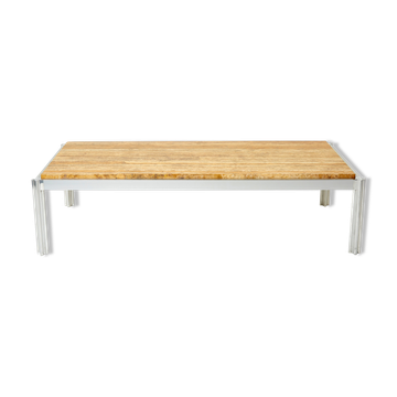 Coffee table chrome aluminum travertine yellow George Ciancimino 1975