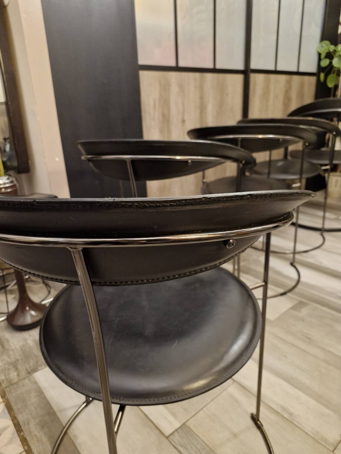 Set of 5 Leather Chairs, Canasta by Arrben Italy Vintage 1980