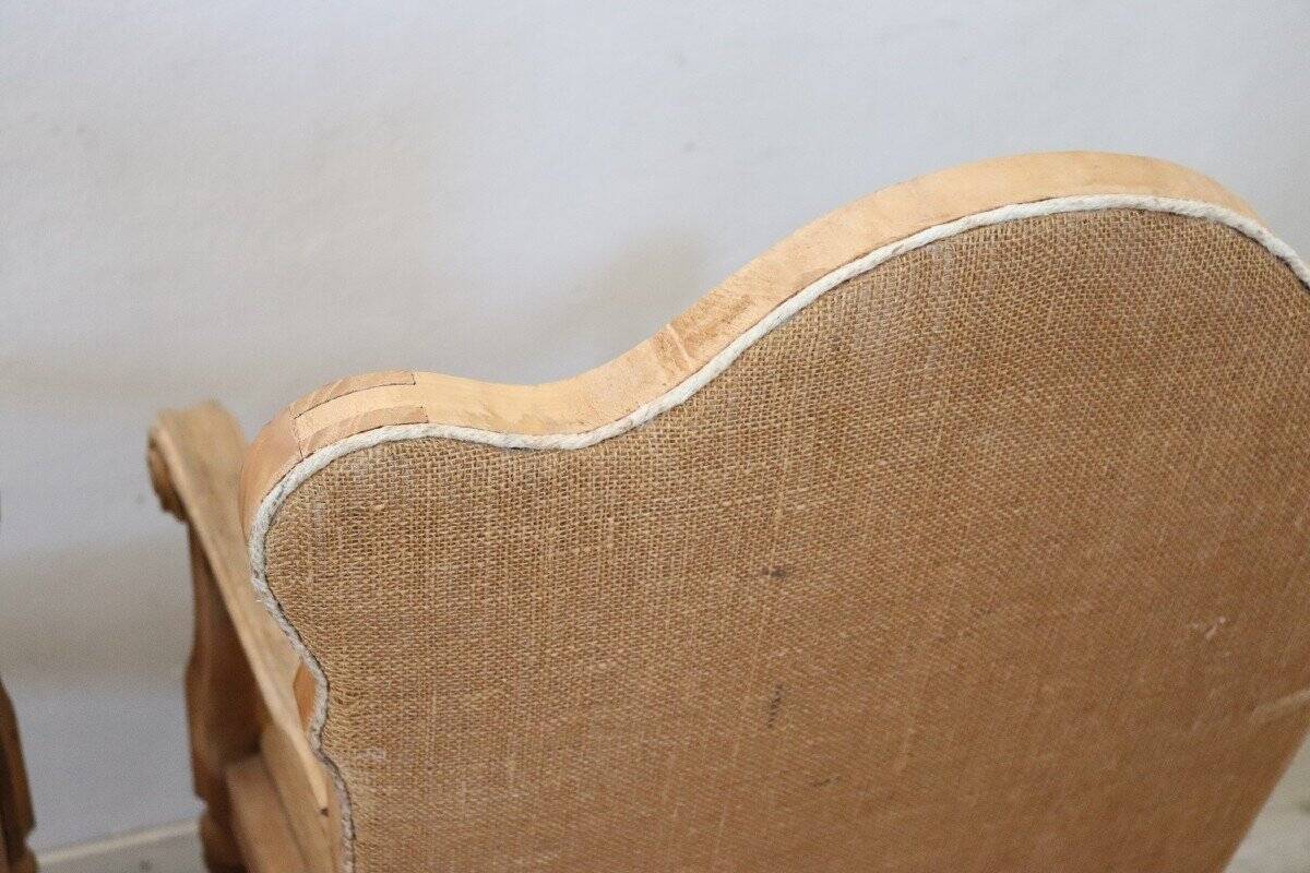 Jute and poplar wood armchairs, 1930s, set of 2