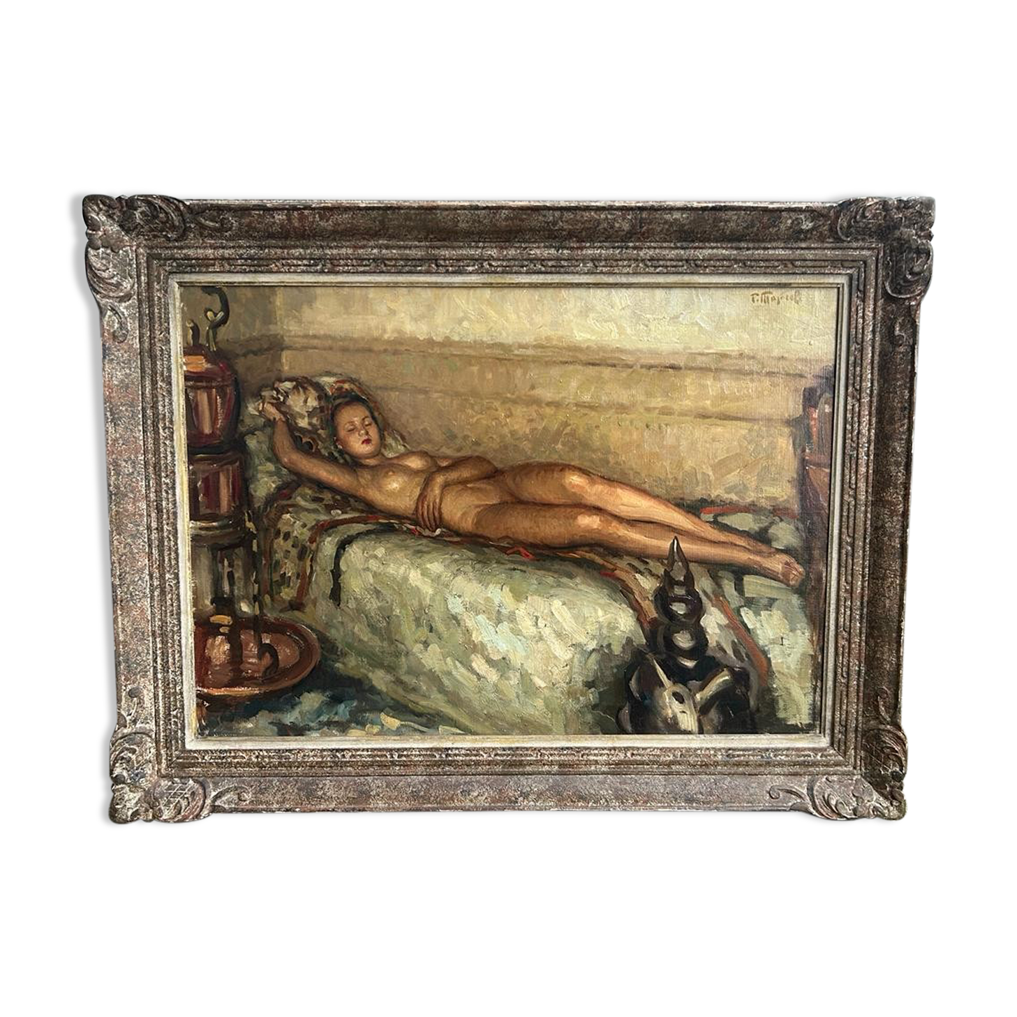 Fernand Majorel ( 1898-1965) Young asleep - oil on canvas orientalist