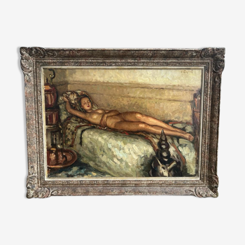 Jeune femme nue endormie - huile sur toile orientaliste Fernand Majorel ( 1898-1965)