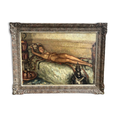 Jeune femme nue endormie - huile sur toile orientaliste Fernand Majorel ( 1898-1965)