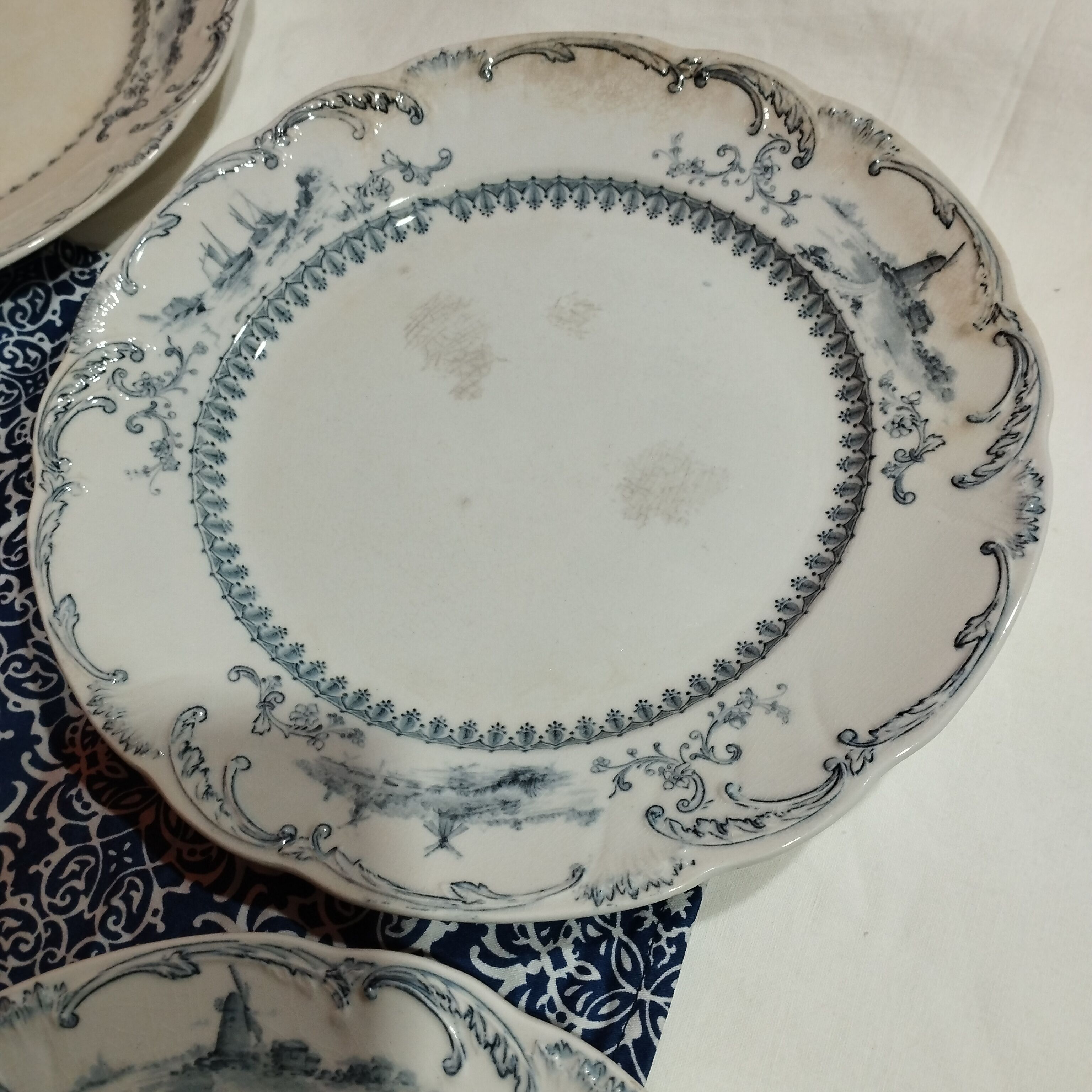 Set of 5 antique plates ridgways royal semi porcelain england delft
