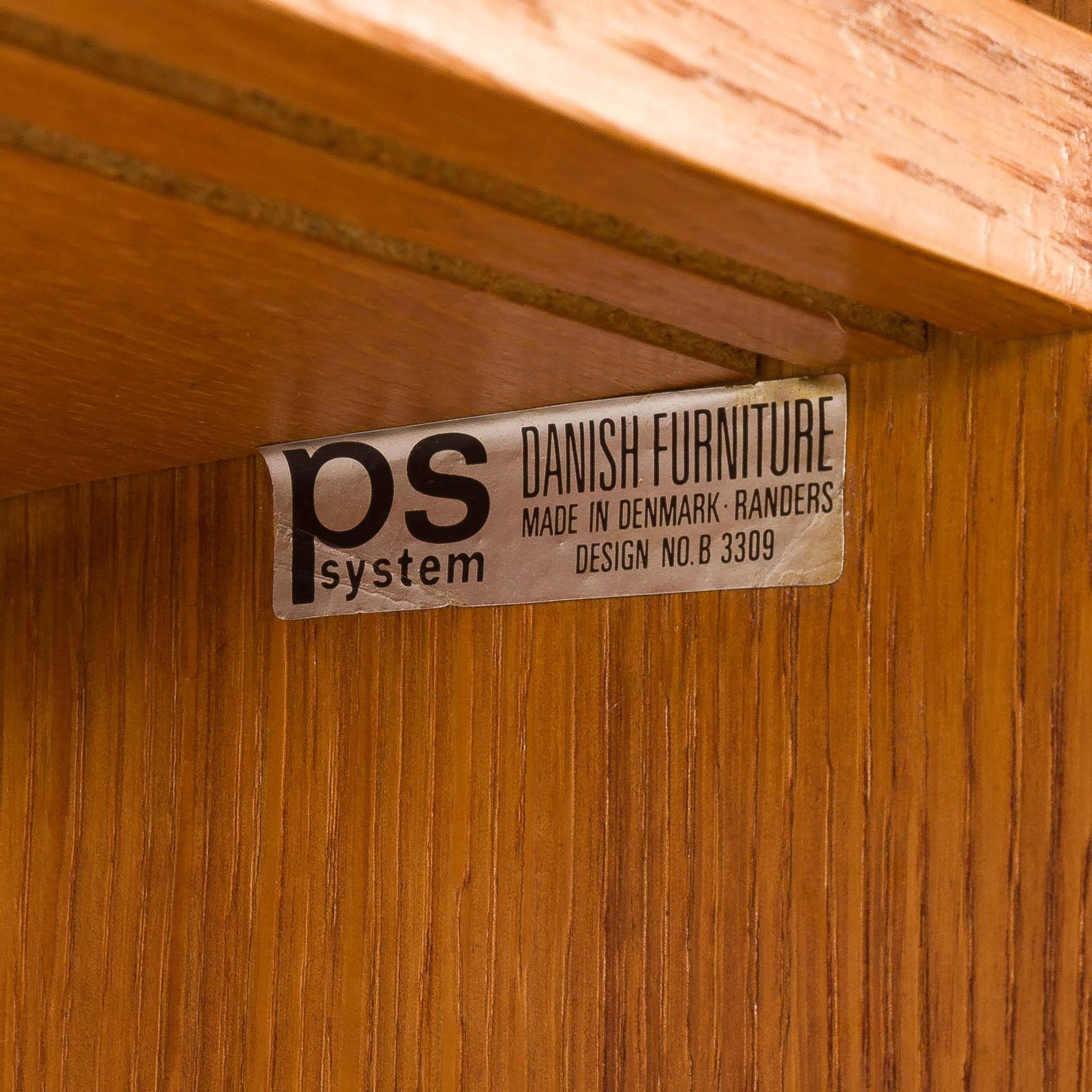 Scandinavian oak wall unit by PS System, Randers, Denmark, 1970s