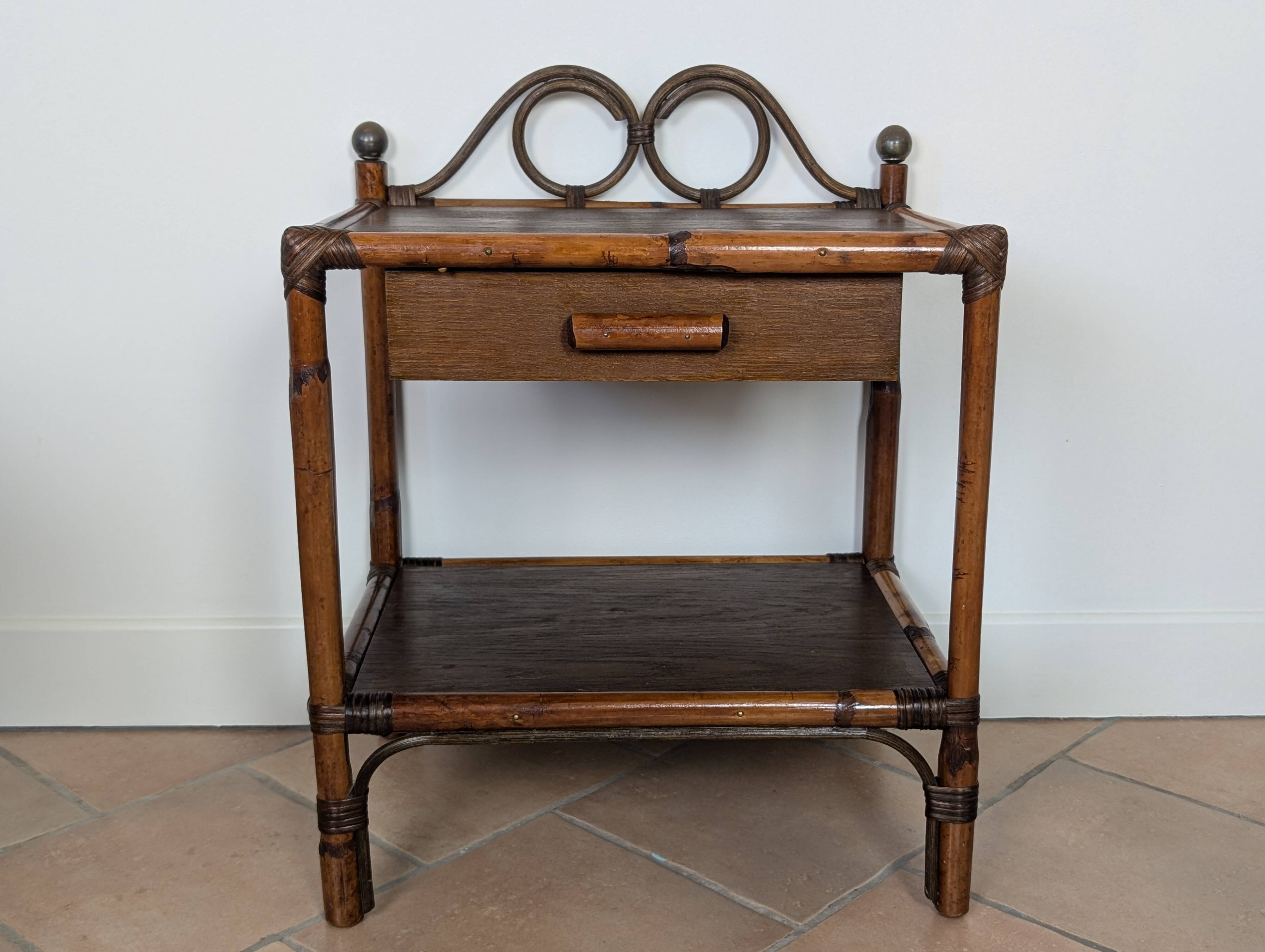 Pair of rattan bedside tables