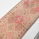 2x10 Red Pink Geometric Vintage Runner Rug,  75x315Cm