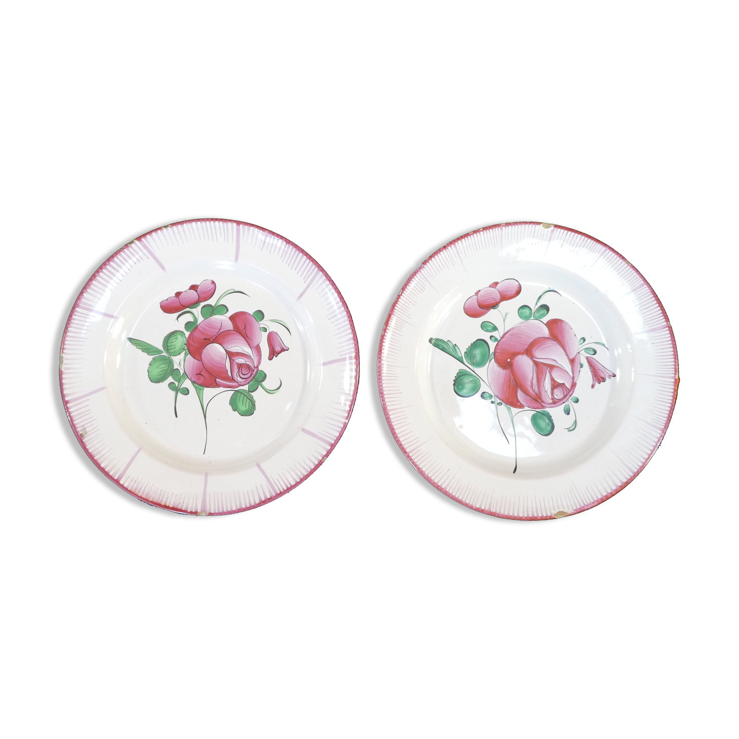 Set of 2 Plates in Faience de l'est pink red 19th LUNEVILLE / ST CLEMENT
