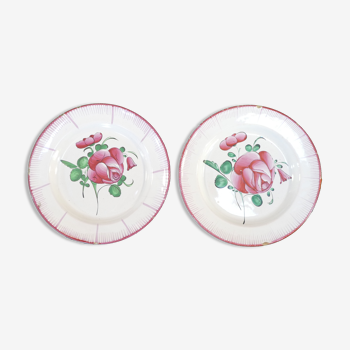 Set of 2 Plates in Faience de l'est pink red 19th LUNEVILLE / ST CLEMENT