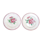 Lot de 2 assiettes en faience de l'est rose rouge 19eme LUNEVILLE / ST CLEMENT