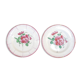 Set of 2 Plates in Faience de l'est pink red 19th LUNEVILLE / ST CLEMENT
