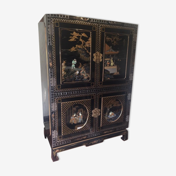 Cabinet armoire chinoise noir laque année 1970