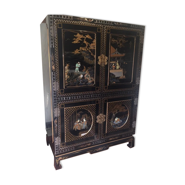 Cabinet armoire chinoise noir laque année 1970