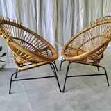 Paire de fauteuils en rotin années 60