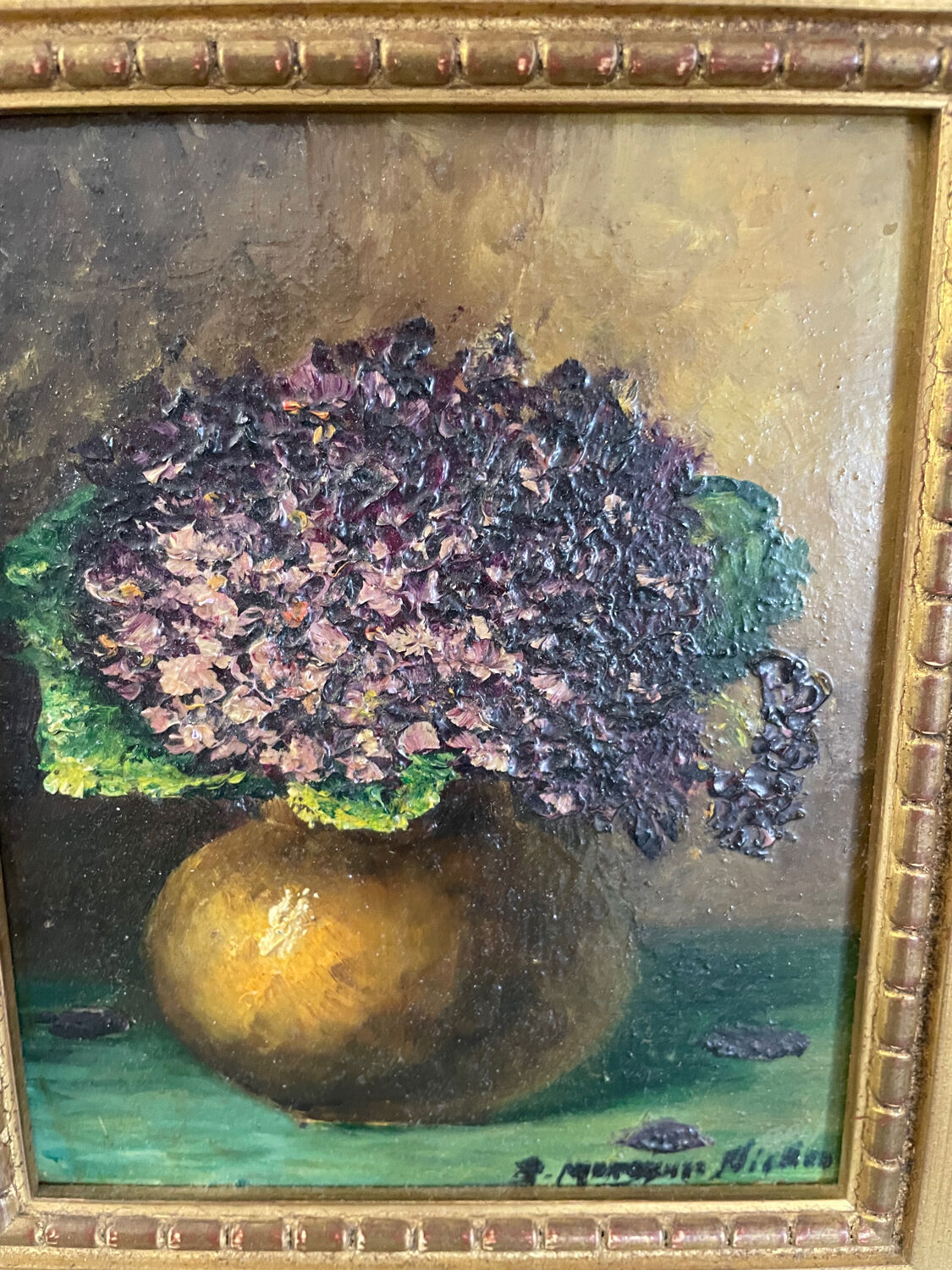 Ancienne peinture, nature morte , bouquet de fleurs