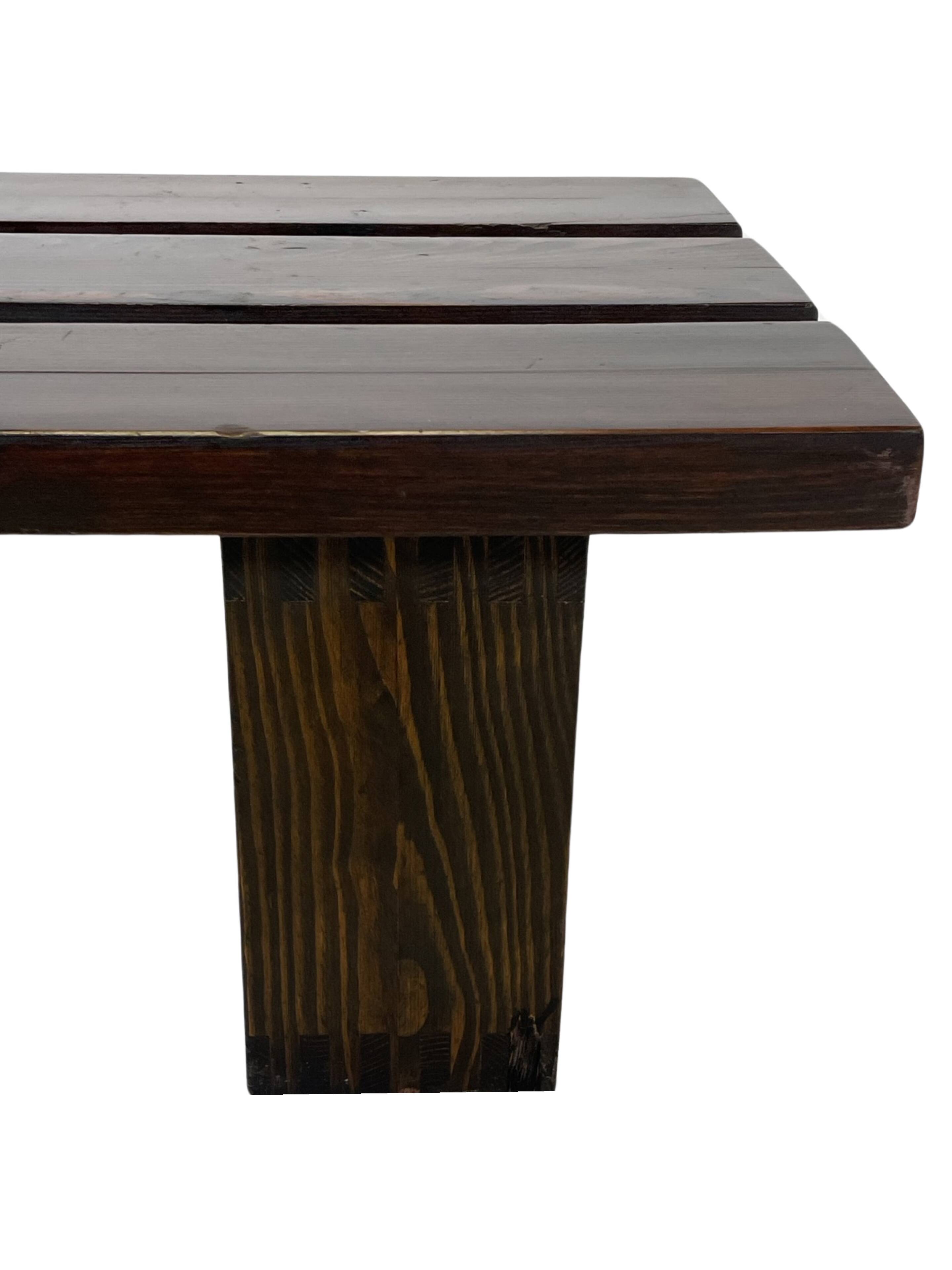 Minimalist vintage sofa design in wengé wood solid slatted bench