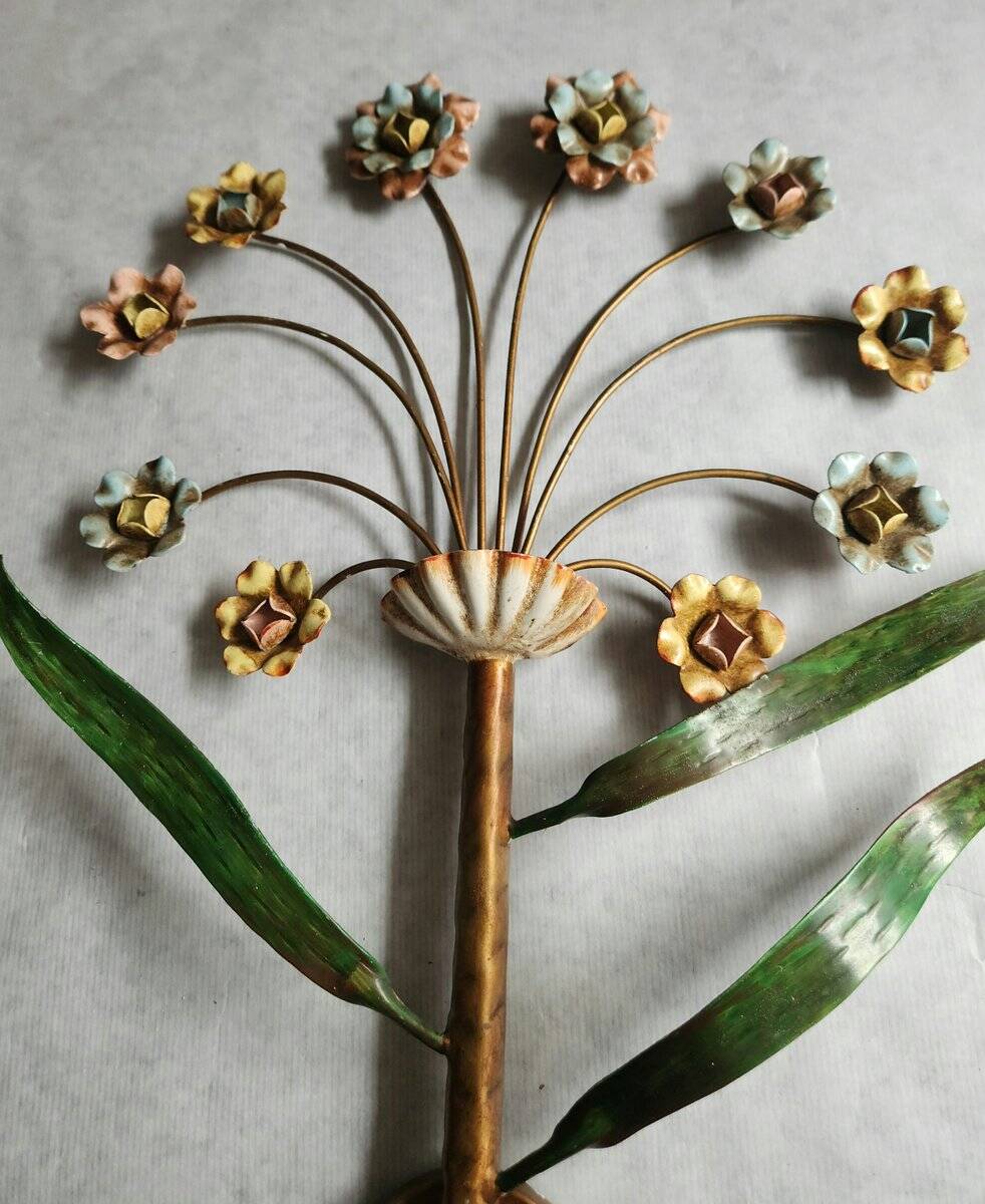XL Vintage Mid-Century handmade 2 light bouquet wall lamp Italy 1950-1970